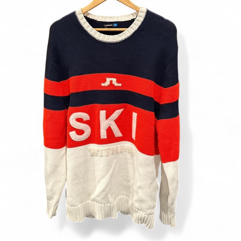J.Lindeberg Blue and Red Crewneck Sweater